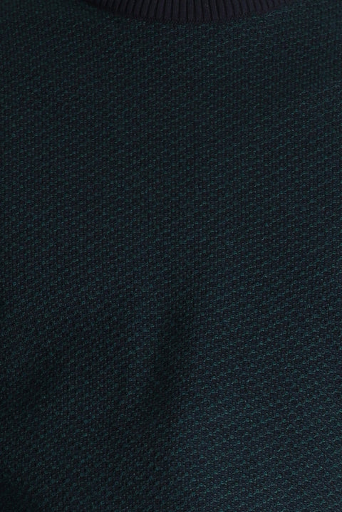 Koyu Lacivert Bisiklet Yaka Slim Fit Desenli Triko Kazak