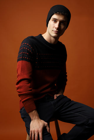  Kiremit Bisiklet Yaka Slim Fit Dar Kesim Desenli Triko Kazak