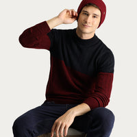 Koyu Lacivert Bisiklet Yaka Slim Fit Dar Kesim Desenli Triko Kazak
