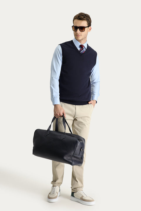 Koyu Lacivert V Yaka Pamuklu Triko Süveter