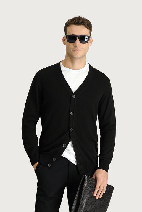 Siyah Pamuklu Triko Hırka