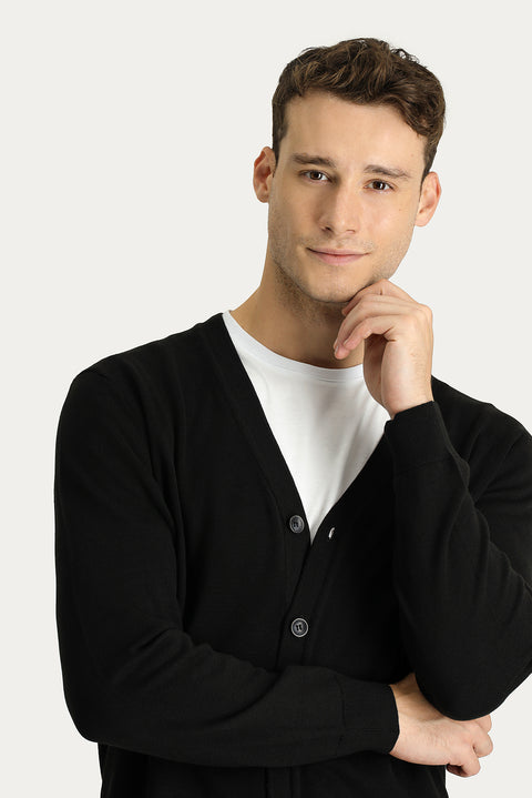 Siyah Pamuklu Triko Hırka