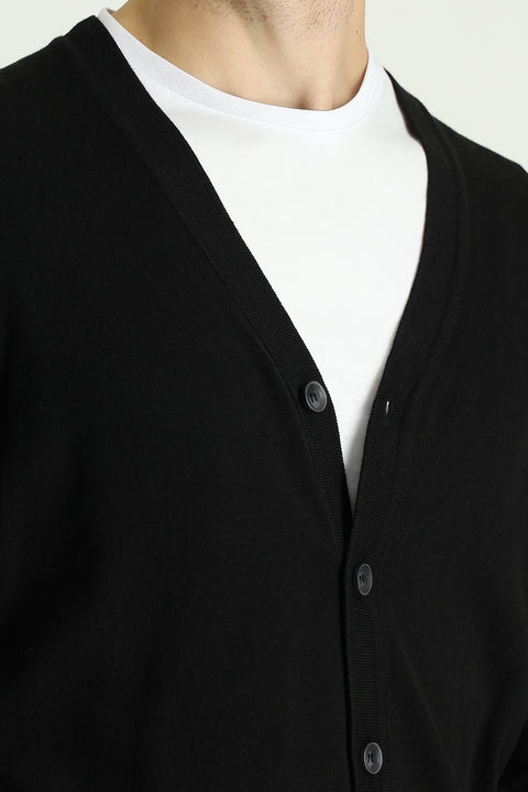 Siyah Pamuklu Triko Hırka