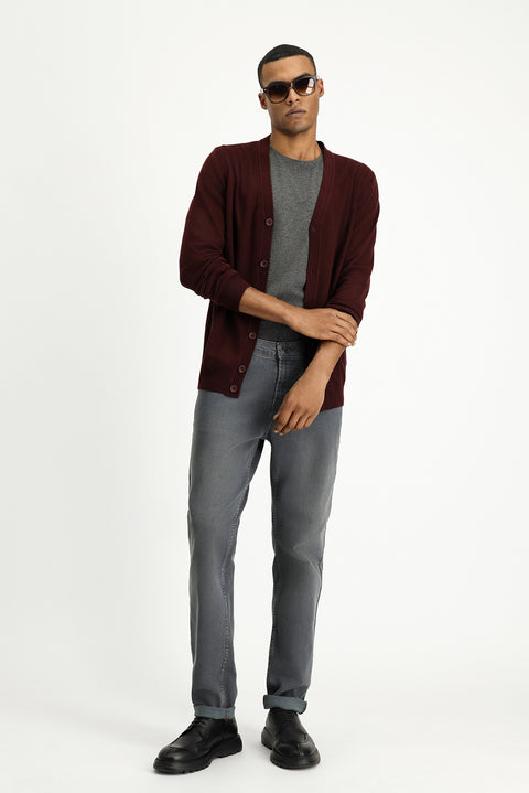 Dark Burgundy Cotton Knit Cardigan