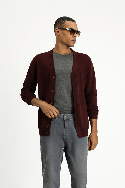 Dark Burgundy Cotton Knit Cardigan