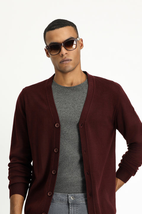 Dark Burgundy Cotton Knit Cardigan