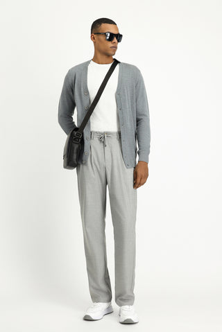  Orta Gri Melanj Slim Fit Dar Kesim Pamuklu Triko Hırka