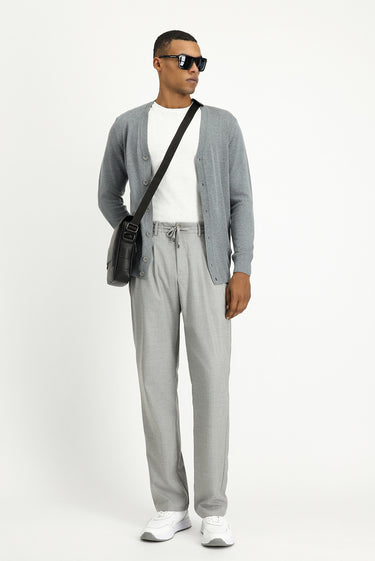  Orta Gri Melanj Slim Fit Dar Kesim Pamuklu Triko Hırka