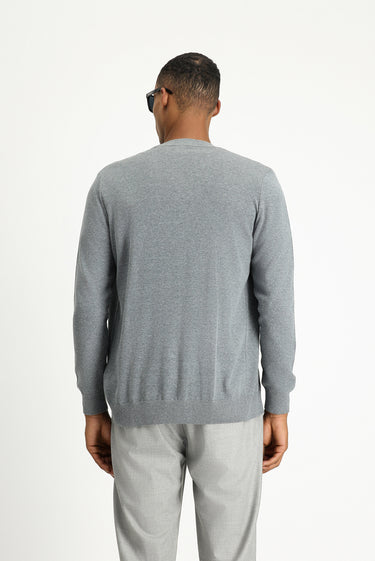 Orta Gri Melanj Slim Fit Dar Kesim Pamuklu Triko Hırka