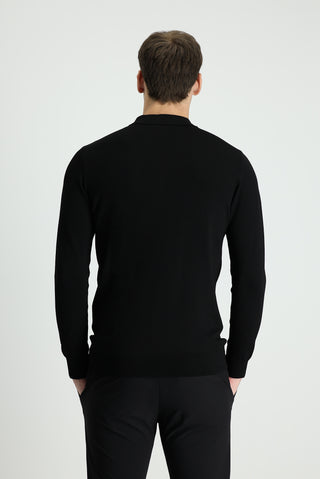  Siyah Polo Yaka Slim Fit Dar Kesim Triko Kazak