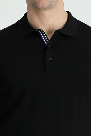  Siyah Polo Yaka Slim Fit Dar Kesim Triko Kazak
