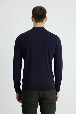  Koyu Lacivert Polo Yaka Slim Fit Dar Kesim Triko Kazak