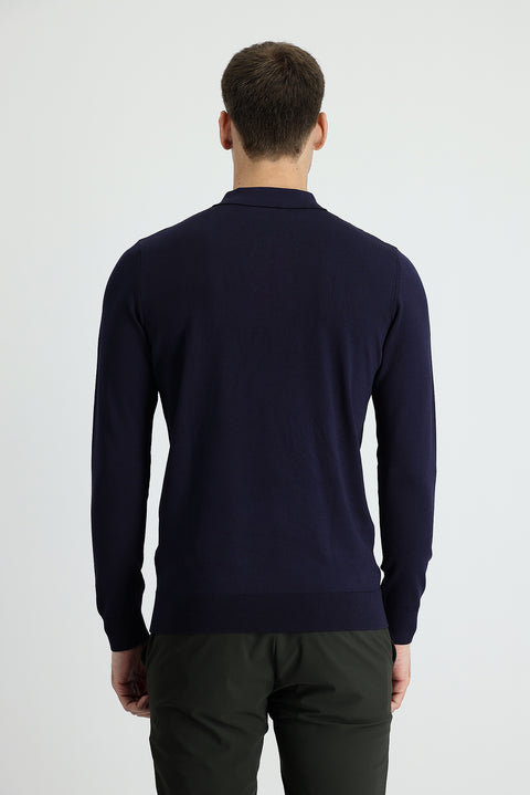 Koyu Lacivert Polo Yaka Slim Fit Dar Kesim Triko Kazak