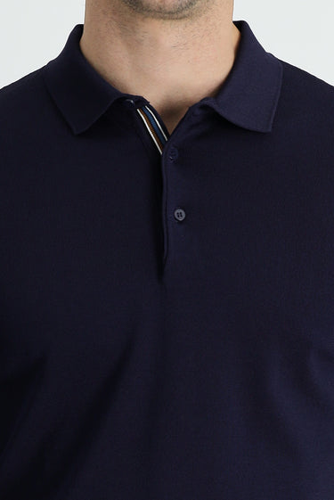 Koyu Lacivert Polo Yaka Slim Fit Dar Kesim Triko Kazak