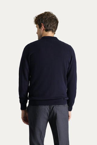  Koyu Lacivert Polo Yaka Regular Fit Desenli Pamuklu Triko Kazak