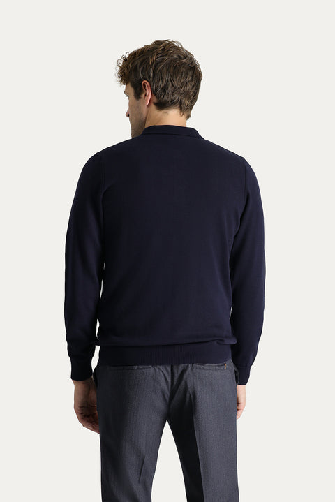 Koyu Lacivert Polo Yaka Regular Fit Desenli Pamuklu Triko Kazak