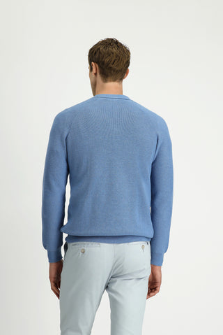  Havacı Mavi Polo Yaka Slim Fit Dar Kesim Desenli Pamuklu Yünlü Triko Kazak