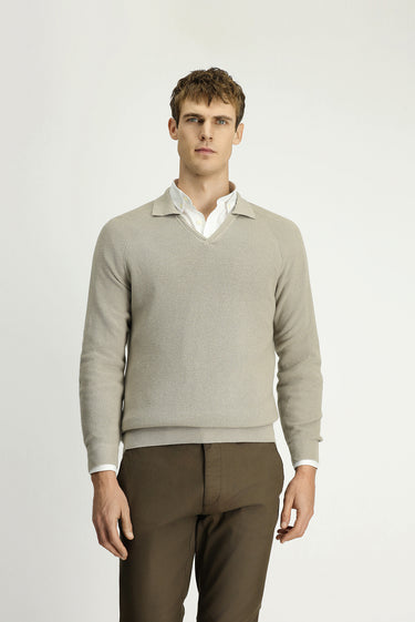 Orta Vizon Polo Yaka Slim Fit Dar Kesim Desenli Pamuklu Yünlü Triko Kazak