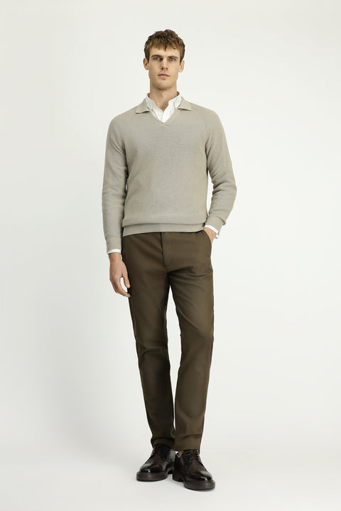 Orta Vizon Polo Yaka Slim Fit Dar Kesim Desenli Pamuklu Yünlü Triko Kazak