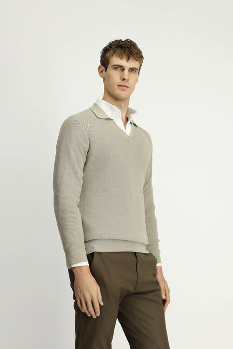 Orta Vizon Polo Yaka Slim Fit Dar Kesim Desenli Pamuklu Yünlü Triko Kazak