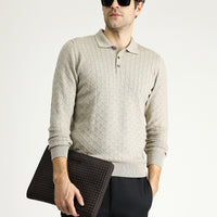 Orta Vizon Polo Yaka Slim Fit Dar Kesim Desenli Yünlü Pamuklu Triko Kazak