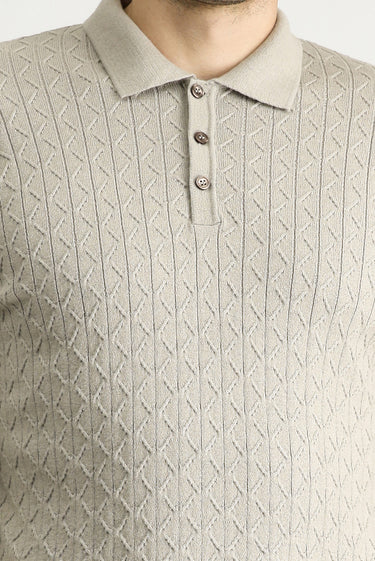 Orta Vizon Polo Yaka Slim Fit Dar Kesim Desenli Yünlü Pamuklu Triko Kazak