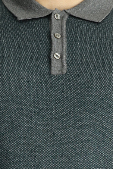 Orta Gri Polo Yaka Slim Fit Dar Kesim Desenli Triko Kazak