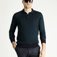 Koyu Lacivert Polo Yaka Slim Fit Dar Kesim Desenli Triko Kazak