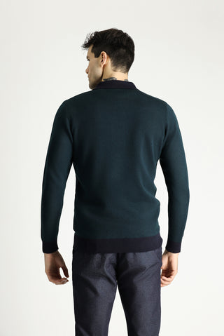  Koyu Lacivert Polo Yaka Slim Fit Dar Kesim Desenli Triko Kazak