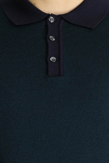 Koyu Lacivert Polo Yaka Slim Fit Dar Kesim Desenli Triko Kazak