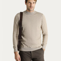 Medium Mink Half Turtleneck Slim Fit Narrow Cut Patterned Cotton Knit Sweater