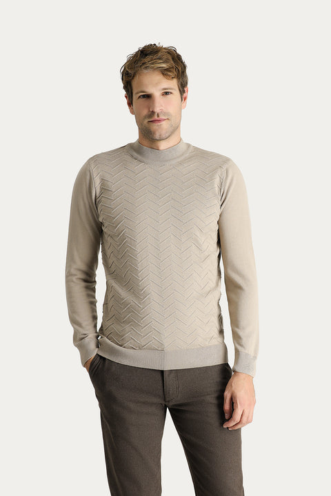 Medium Mink Half Turtleneck Slim Fit Narrow Cut Patterned Cotton Knit Sweater