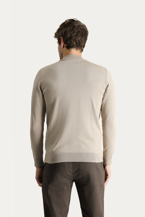 Medium Mink Half Turtleneck Slim Fit Narrow Cut Patterned Cotton Knit Sweater
