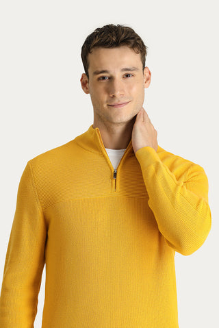  Hardal Yarım Balıkçı Yaka Regular Fit Fermuarlı Pamuklu Triko Kazak