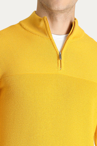  Hardal Yarım Balıkçı Yaka Regular Fit Fermuarlı Pamuklu Triko Kazak