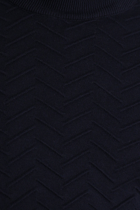 Koyu Lacivert Yarım Balıkçı Yaka Regular Fit Desenli Pamuklu Triko Kazak