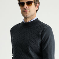 Koyu Antrasit Melanj Yarım Balıkçı Yaka Regular Fit Desenli Pamuklu Triko Kazak