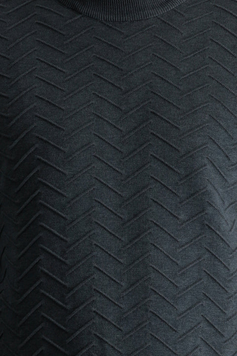 Koyu Antrasit Melanj Yarım Balıkçı Yaka Regular Fit Desenli Pamuklu Triko Kazak