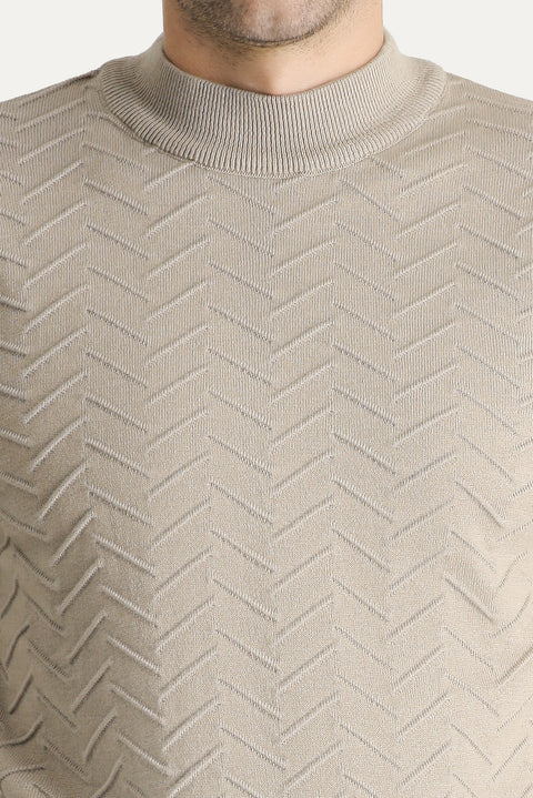 Orta Vizon Yarım Balıkçı Yaka Regular Fit Desenli Pamuklu Triko Kazak