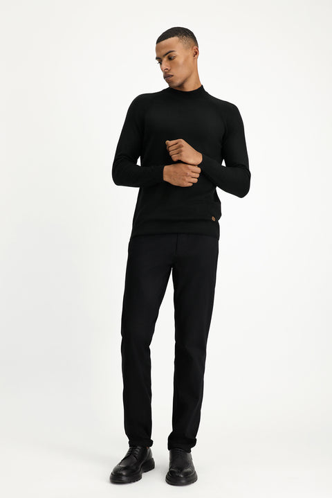 Siyah Yarım Balıkçı Yaka Slim Fit Dar Kesim Pamuklu Triko Kazak