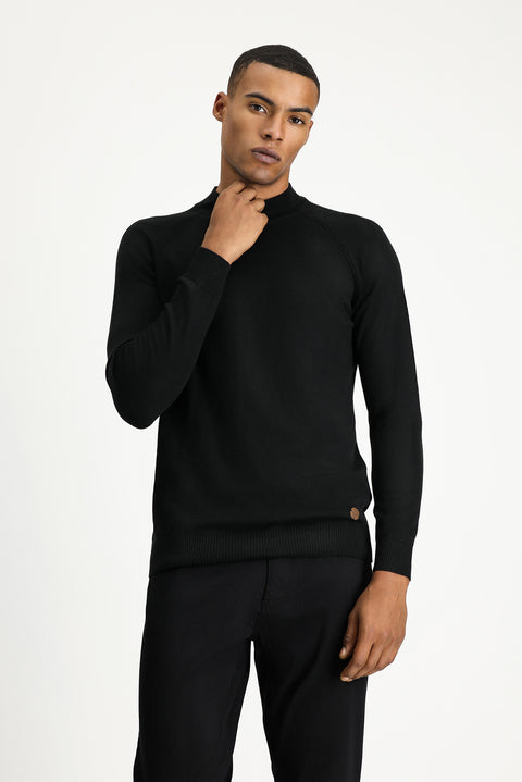 Siyah Yarım Balıkçı Yaka Slim Fit Dar Kesim Pamuklu Triko Kazak