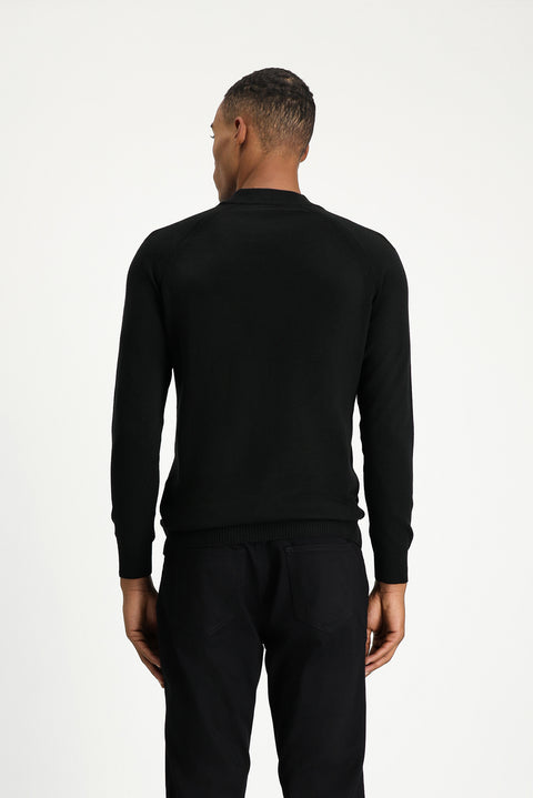 Siyah Yarım Balıkçı Yaka Slim Fit Dar Kesim Pamuklu Triko Kazak