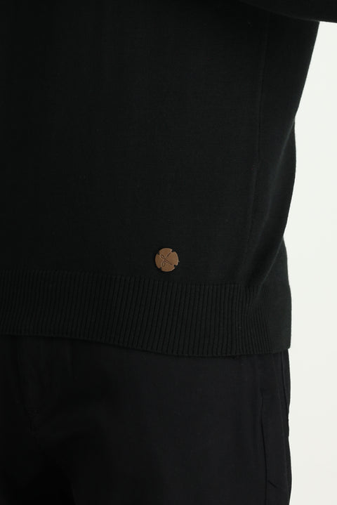 Siyah Yarım Balıkçı Yaka Slim Fit Dar Kesim Pamuklu Triko Kazak