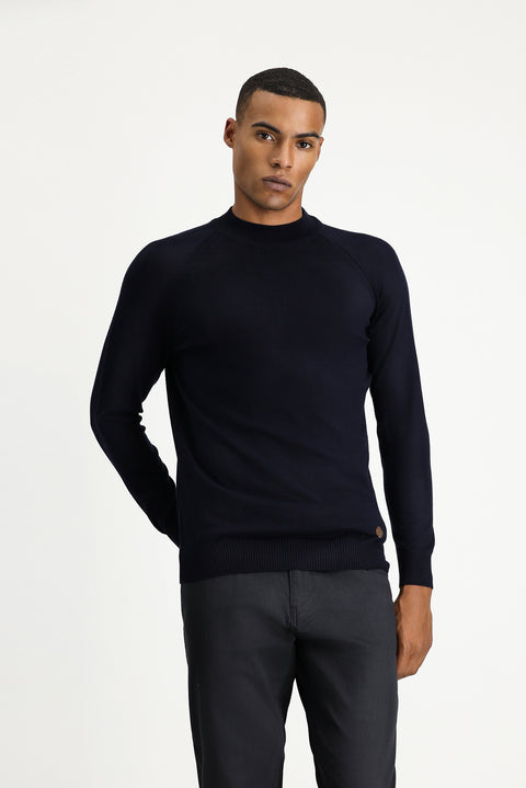 Koyu Lacivert Yarım Balıkçı Yaka Slim Fit Dar Kesim Pamuklu Triko Kazak