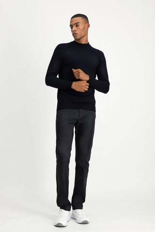  Koyu Lacivert Yarım Balıkçı Yaka Slim Fit Dar Kesim Pamuklu Triko Kazak