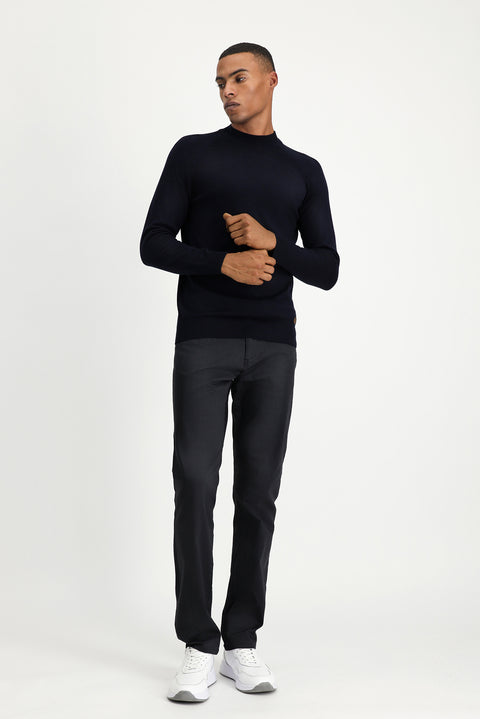 Koyu Lacivert Yarım Balıkçı Yaka Slim Fit Dar Kesim Pamuklu Triko Kazak