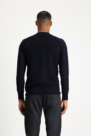  Koyu Lacivert Yarım Balıkçı Yaka Slim Fit Dar Kesim Pamuklu Triko Kazak