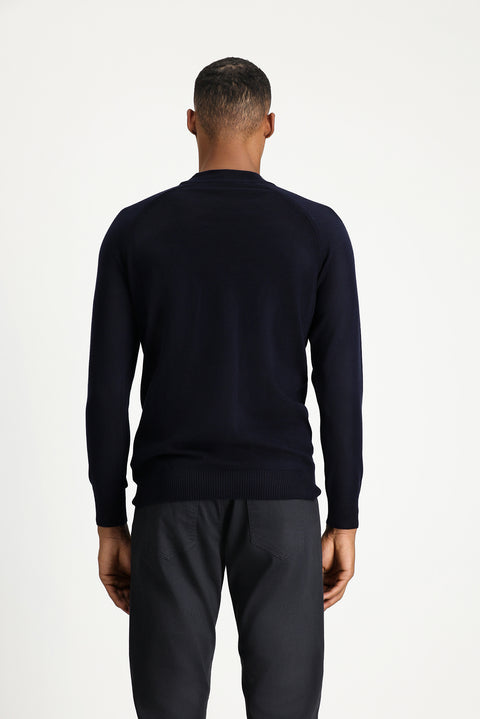 Koyu Lacivert Yarım Balıkçı Yaka Slim Fit Dar Kesim Pamuklu Triko Kazak