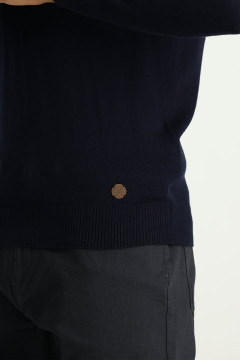 Koyu Lacivert Yarım Balıkçı Yaka Slim Fit Dar Kesim Pamuklu Triko Kazak