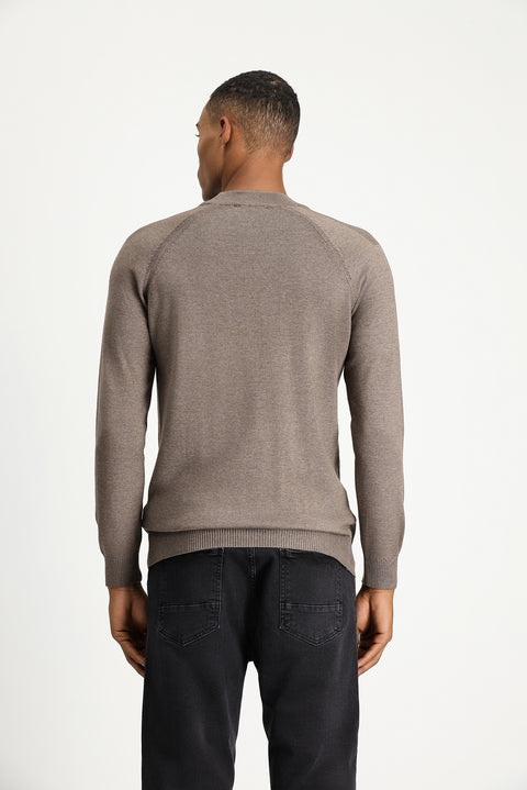 Açık Kahve Melanj Yarım Balıkçı Yaka Slim Fit Dar Kesim Pamuklu Triko Kazak